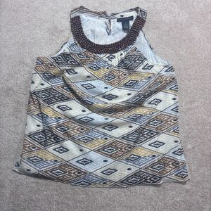 Women's Grace Elements Blouse Top Beaded Scoop Neck Tank Sleeveless Brown S